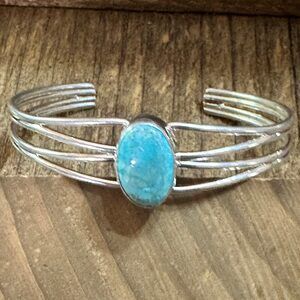 Navajo Turquoise Spiny Sterling Silver Bracelet Loop Cuff Stamped Begay‎